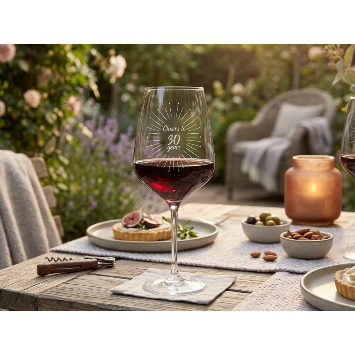 Cheers to 30 Years Engraved Wine Glass, detail view