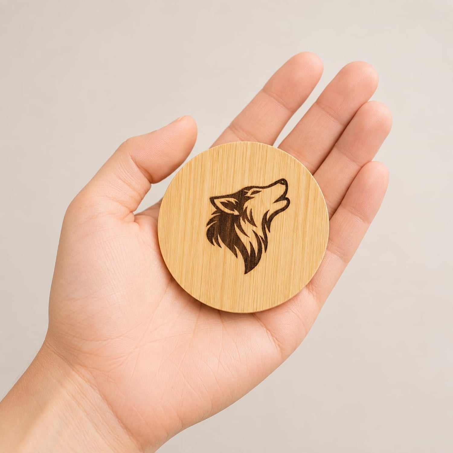 Wolf Engraved Wooden Bottle Opener with Magnetic Back