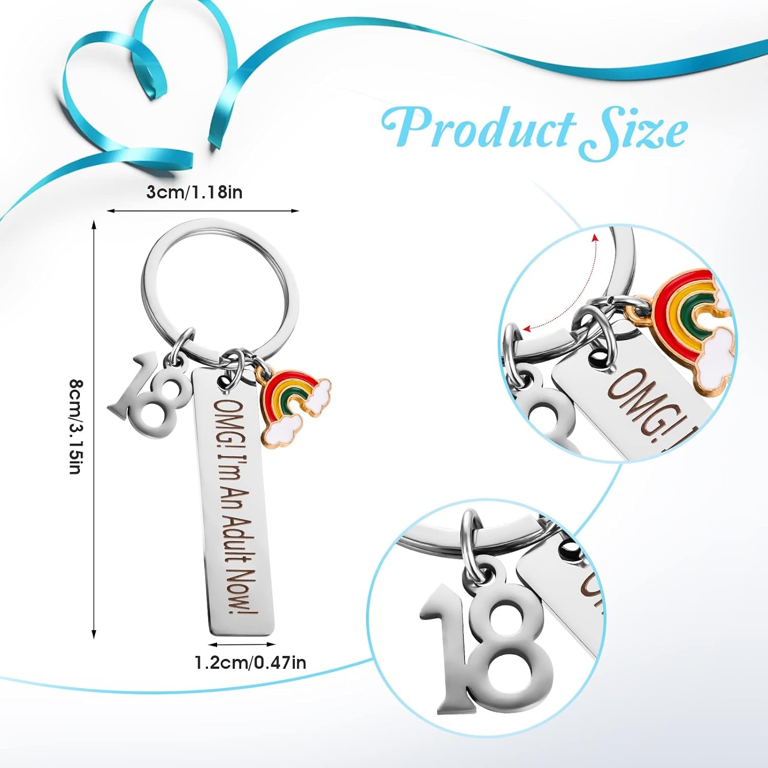 Adult Now 18th Birthday Engraved Stainless Steel Keyring