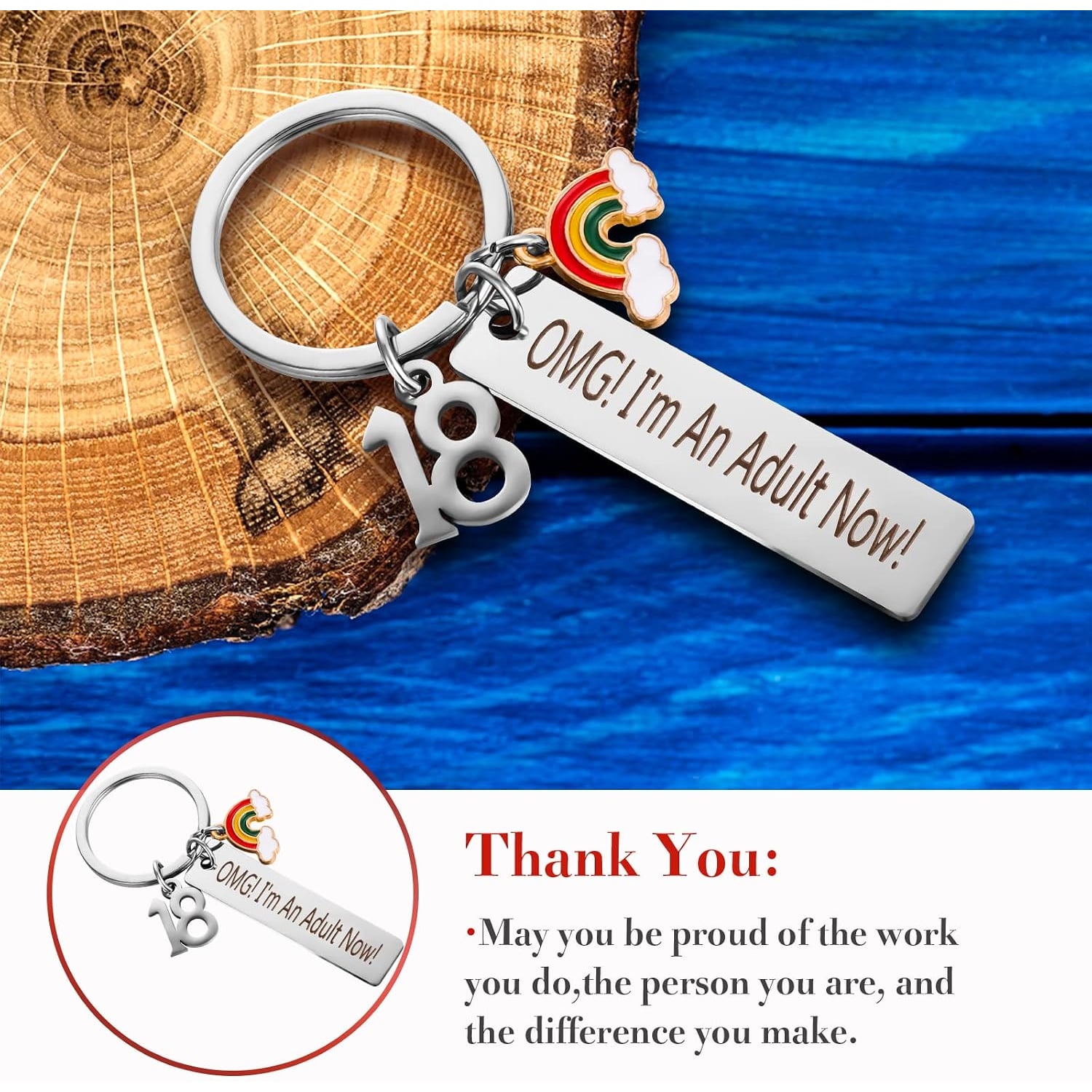 Adult Now 18th Birthday Engraved Stainless Steel Keyring