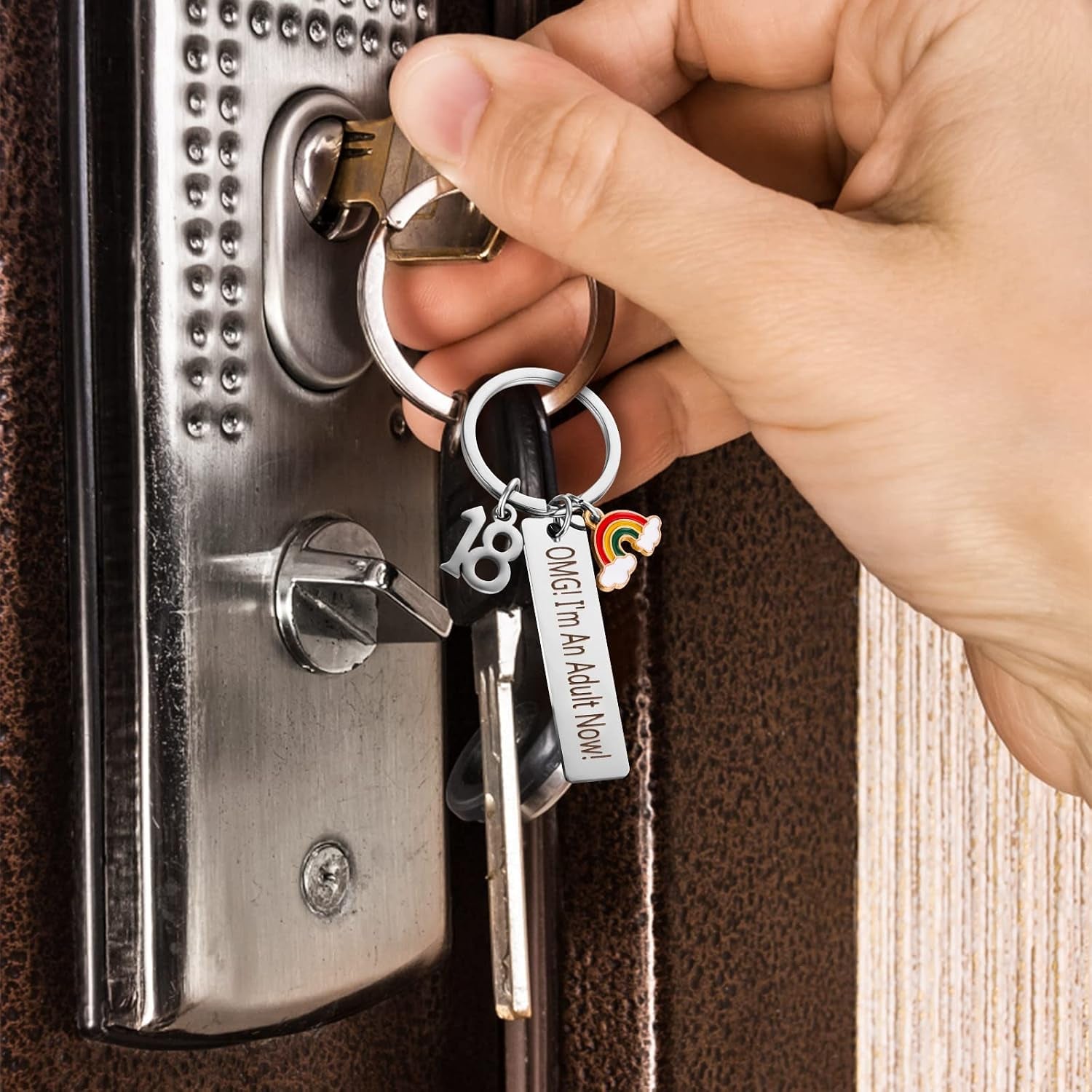 Adult Now 18th Birthday Engraved Stainless Steel Keyring: image 7