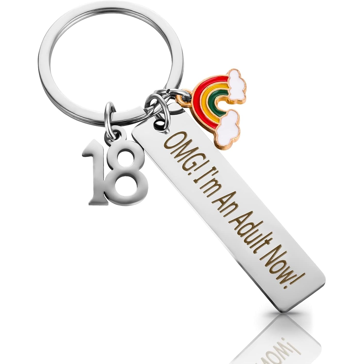Adult Now 18th Birthday Engraved Stainless Steel Keyring