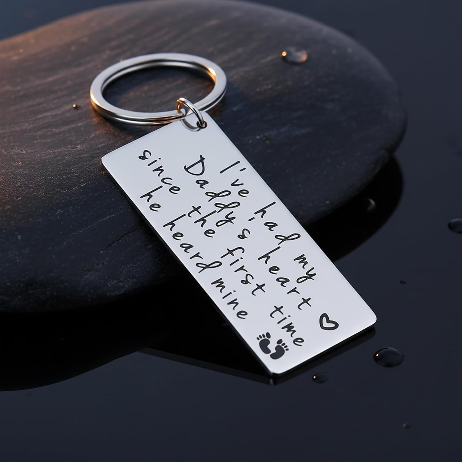 Dad Engraved Heart Keyring in Stainless Steel