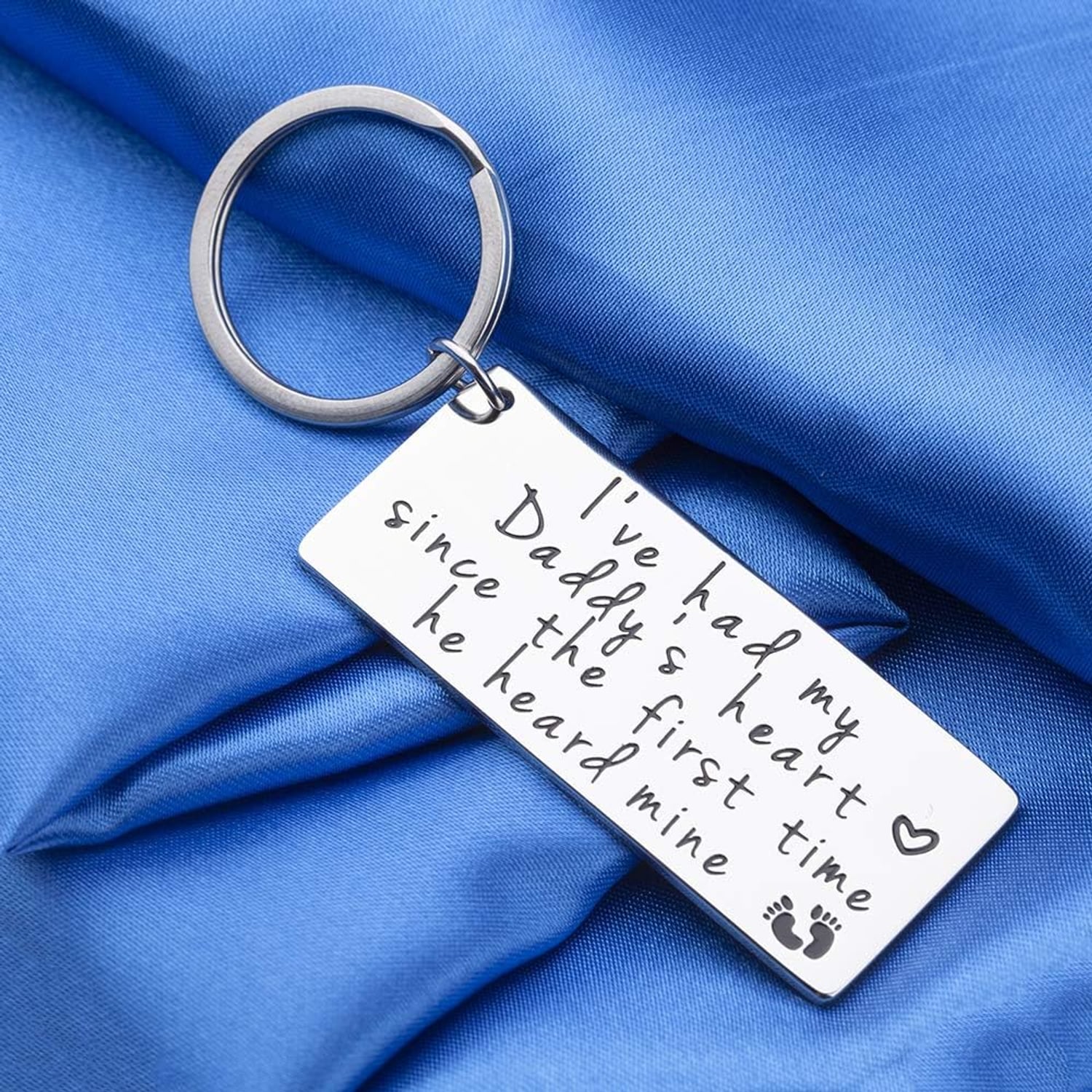 Dad Engraved Heart Keyring in Stainless Steel