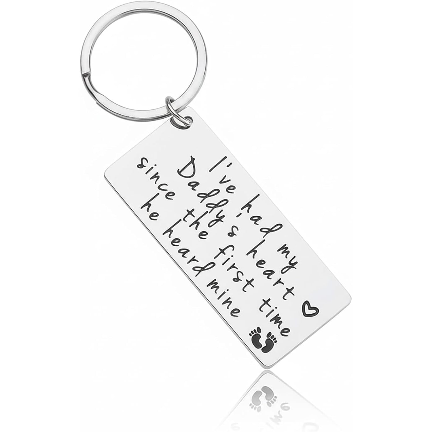 Dad Engraved Heart Keyring in Stainless Steel