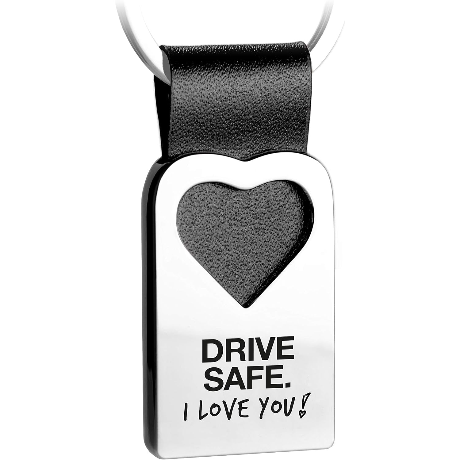 Drive Safe I Love You Leather Heart Keyring