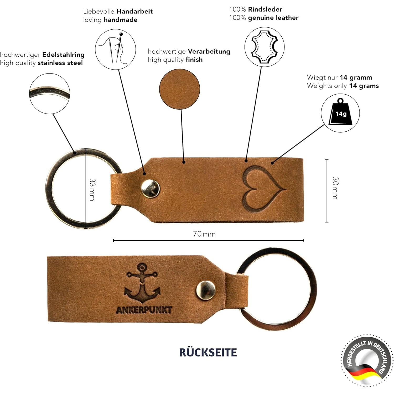 Engraved Leather Heart Keyring: image 3