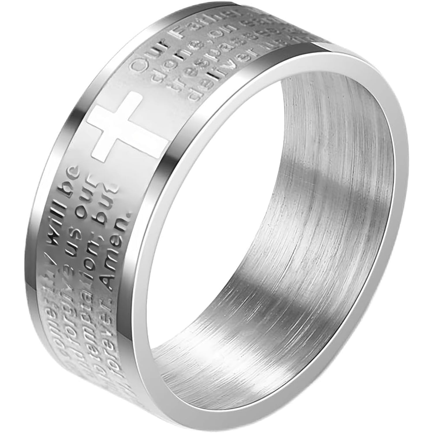Engraved Lord's Prayer Ring with Latin Cross
