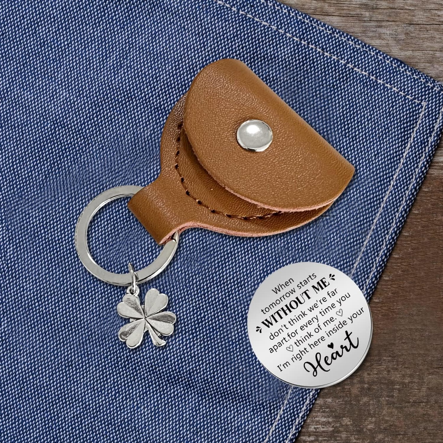 Engraved Pocket Hug Keyring with Stainless Steel Keepsake Token: image 3