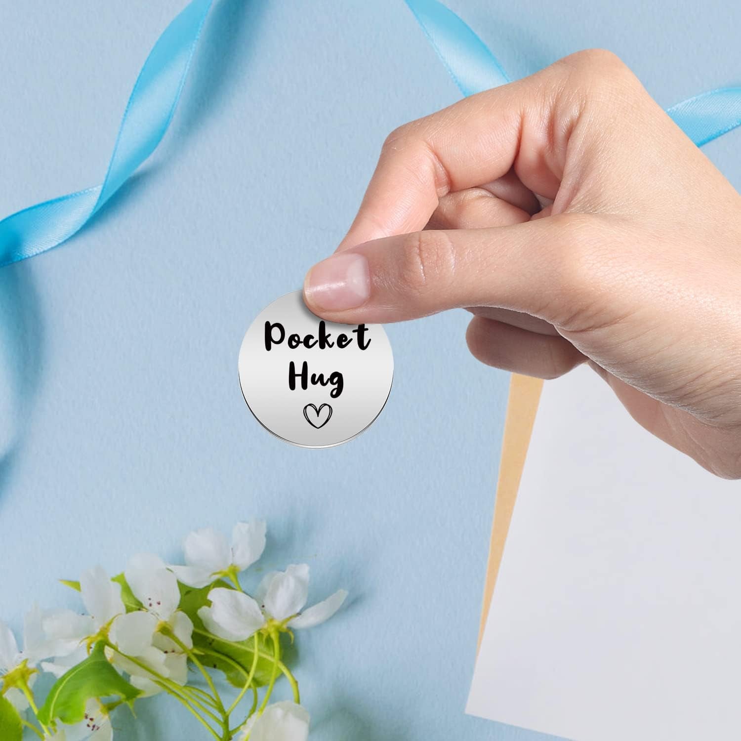 Engraved Pocket Hug Keyring with Stainless Steel Keepsake Token: image 5