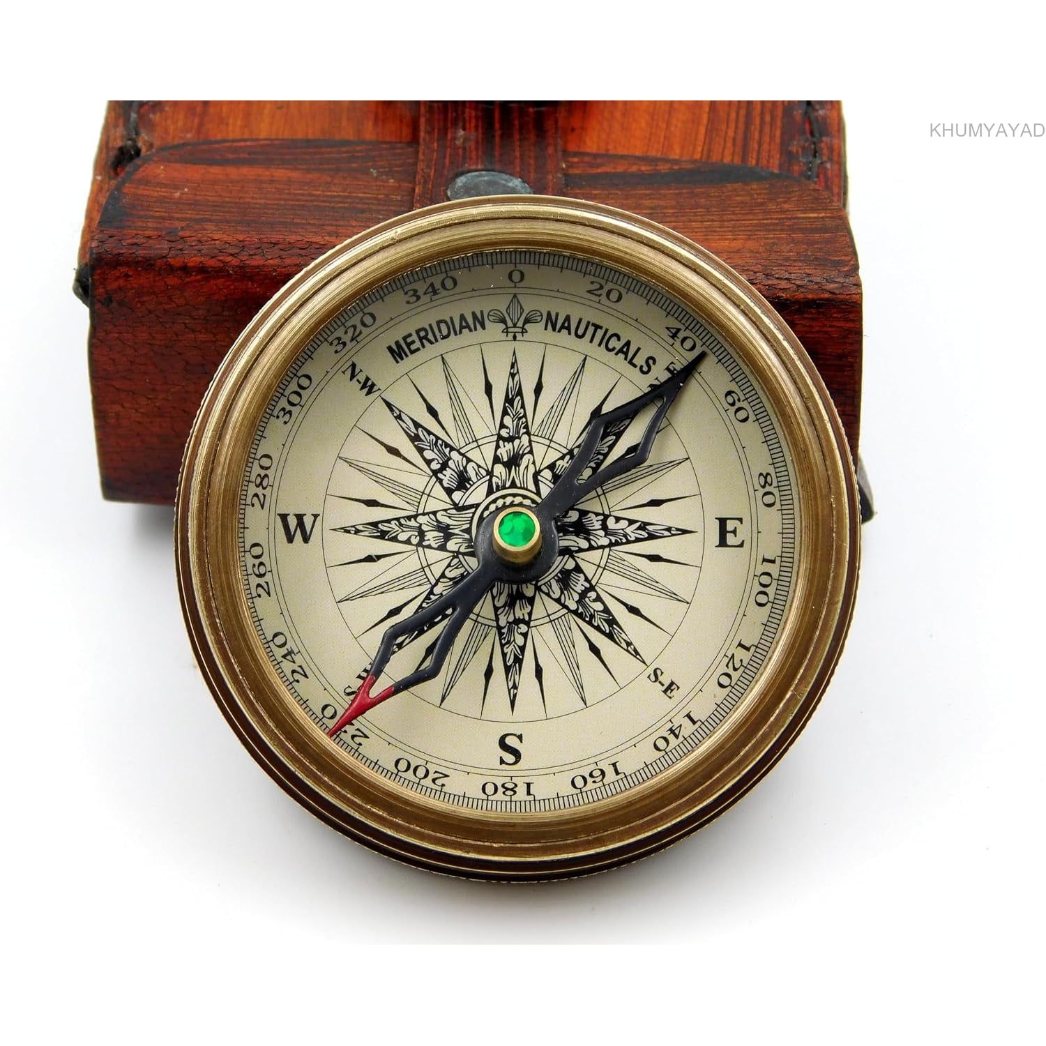 Engraved Brass Pocket Compass with Robert Frost Poem and Leather Case