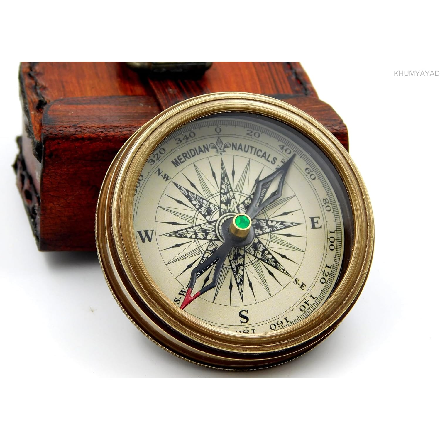 Engraved Brass Pocket Compass with Robert Frost Poem and Leather Case