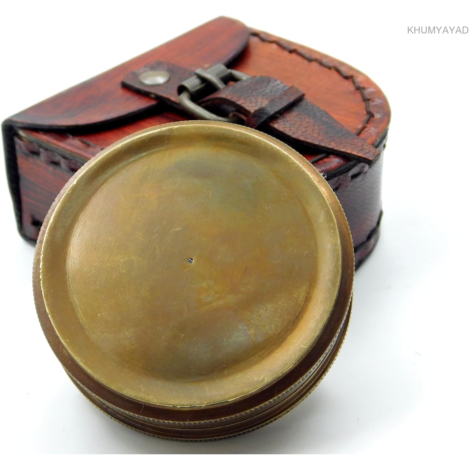 Engraved Brass Pocket Compass with Robert Frost Poem and Leather Case
