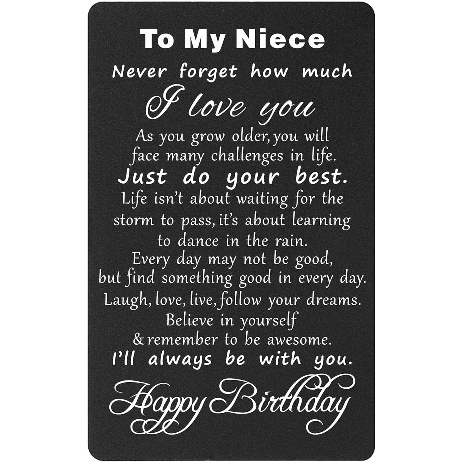 Niece Engraved Wallet Card with Birthday Message