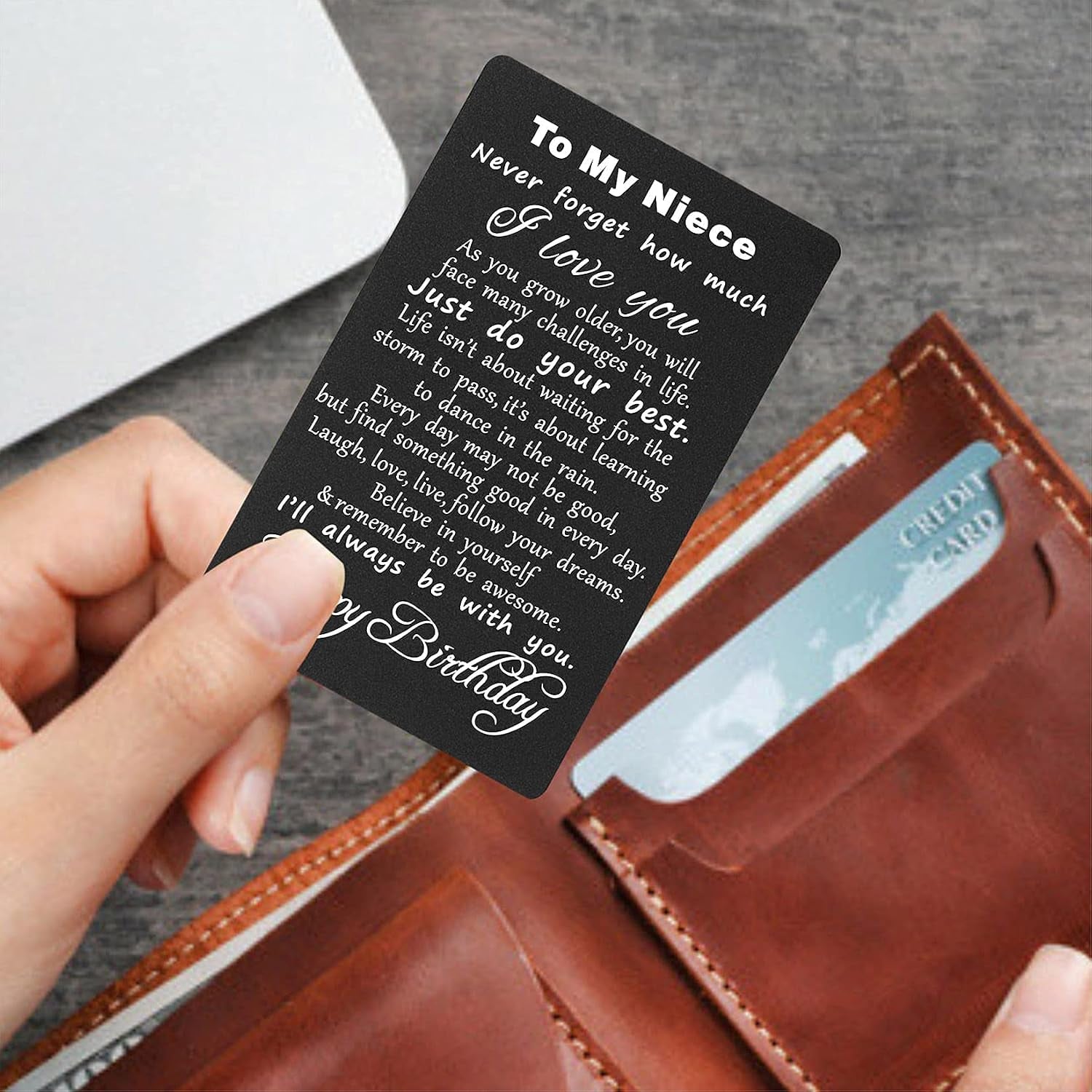 Niece Engraved Wallet Card with Birthday Message