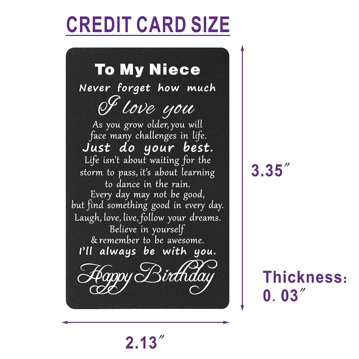 Niece Engraved Wallet Card with Birthday Message