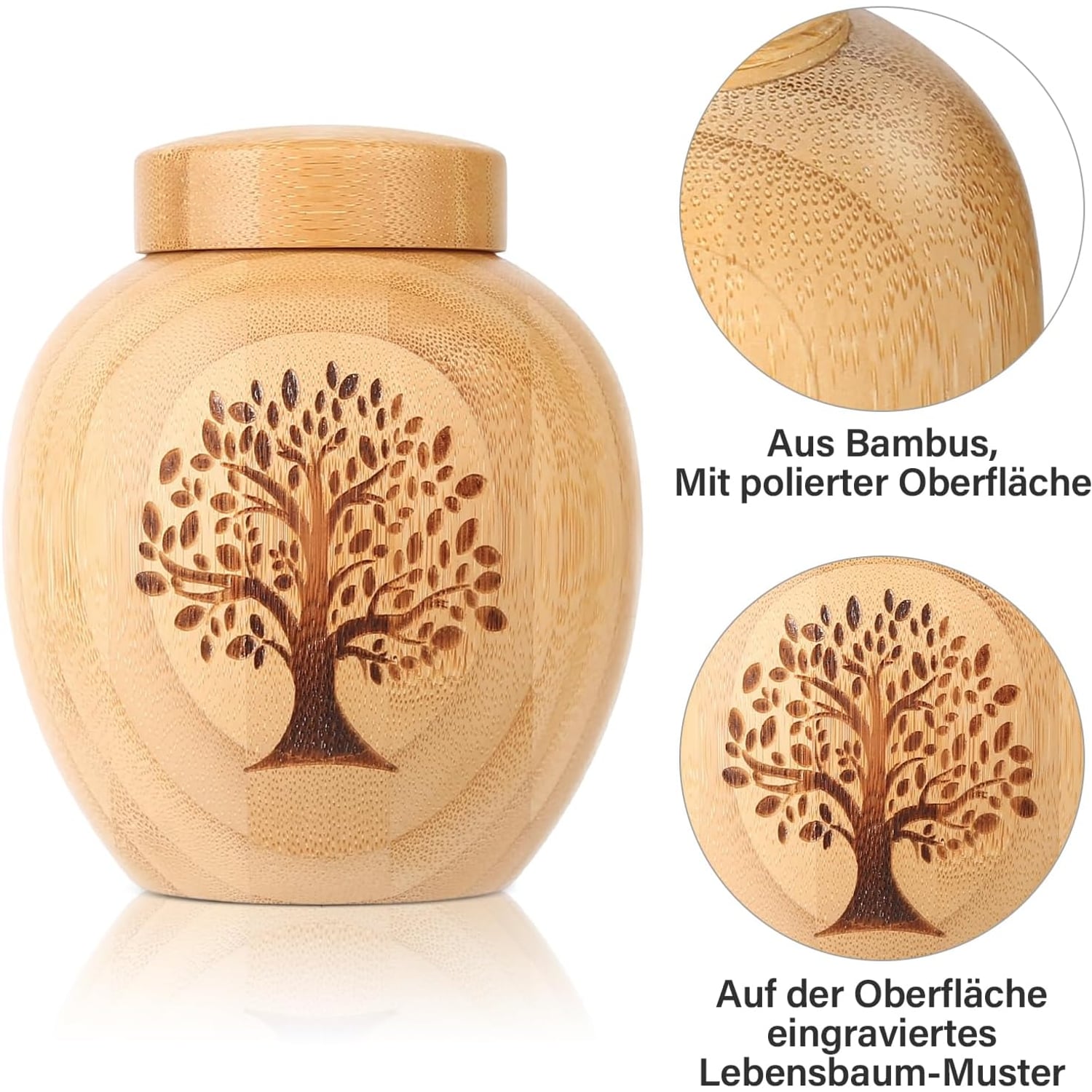 Engraved Bamboo Keepsake Urn with Tree of Life Design