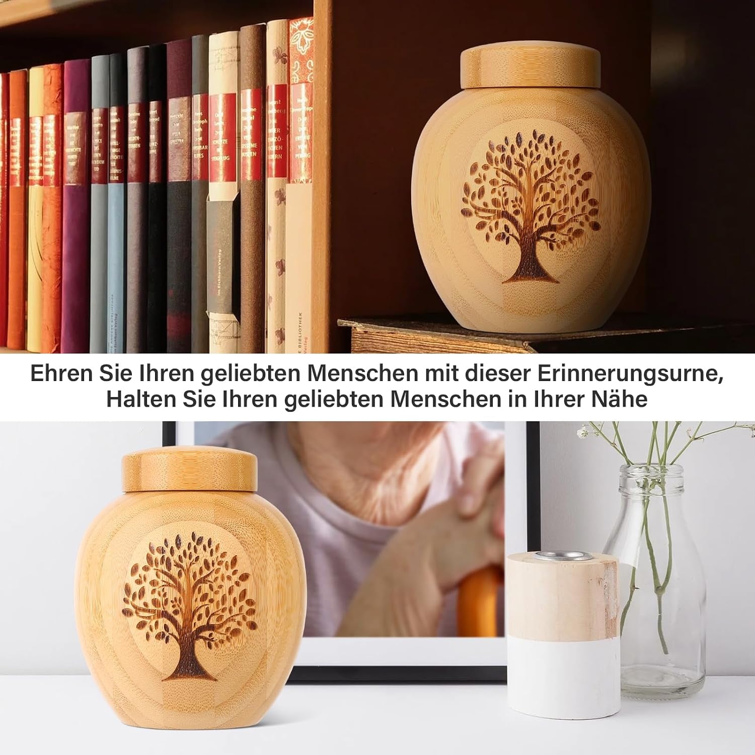 Engraved Bamboo Keepsake Urn with Tree of Life Design